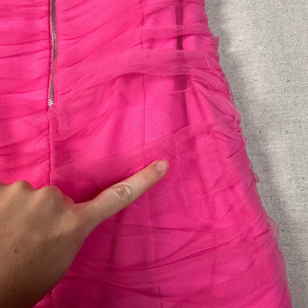 Hot Pink Ruched Mesh Corset Style Bodycon Mini Dress Small Barbie Coquette - Picture 5 of 10